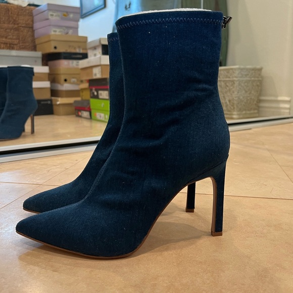 Blue Jean Denim Sock Ankle Boots - Picture 2 of 5